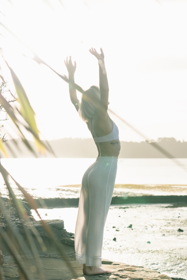 what is the concept of a longevity clinic. Woman stretching in nature